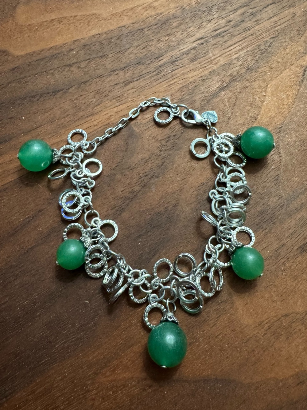 Yujin HK Silvertoned Green Beaded Dangle Bracelet
